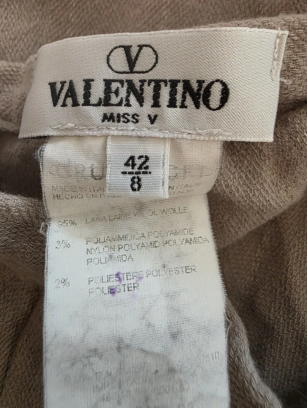 Vintage Valentino Miss V Tan With Cream Pin Stripe Ankle Pants Size 42